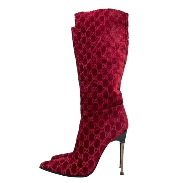Gucci Red Velour Logo Boots