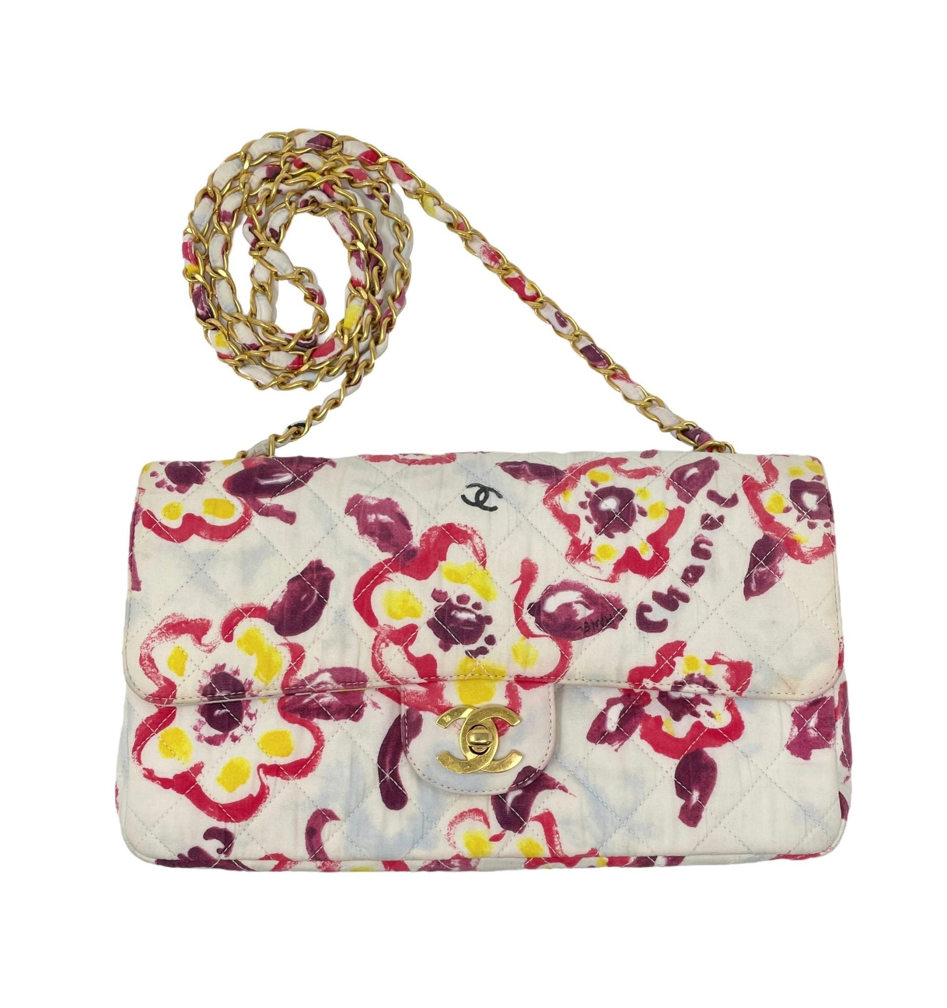Treasures of NYC - Chanel White Floral Canvas Flap Bag