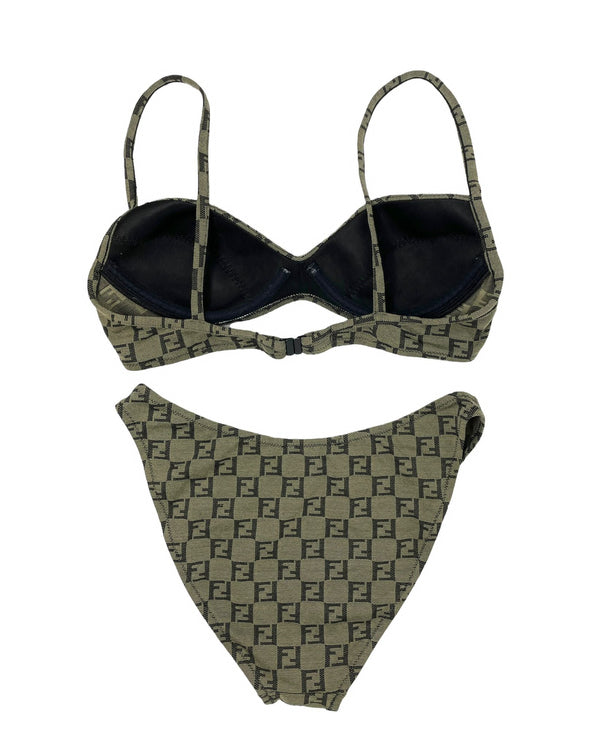 Fendi Brown Logo High Cut Bikini