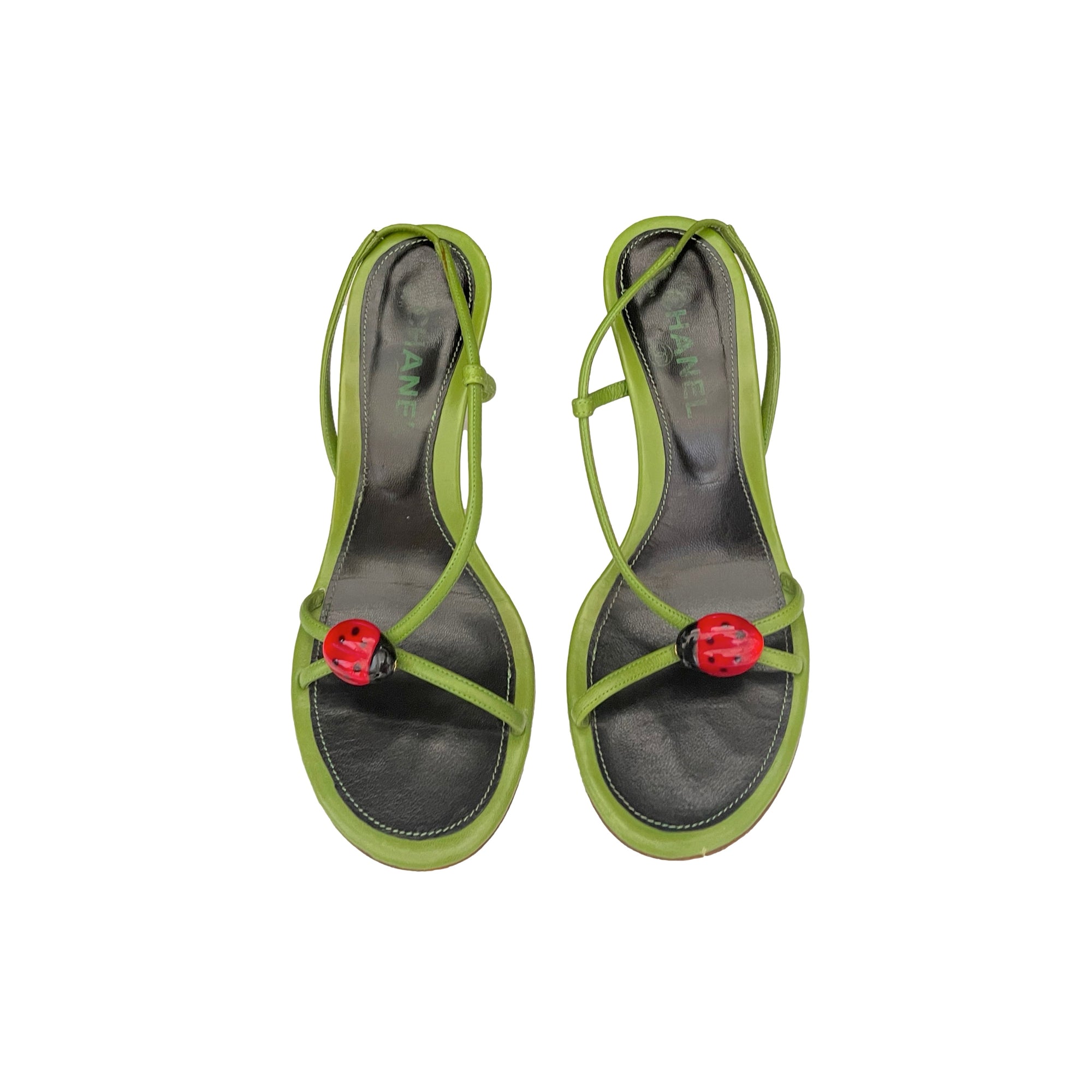 Chanel Green Ladybug Logo Heels