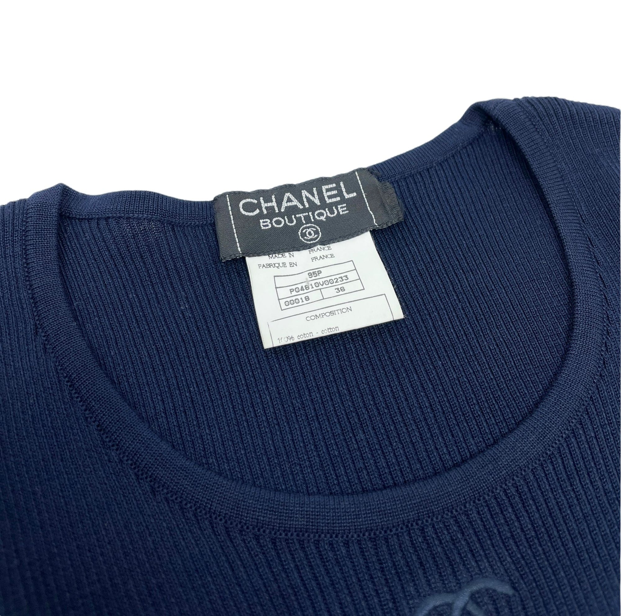 Chanel Navy Ribbed Logo Crop Top
