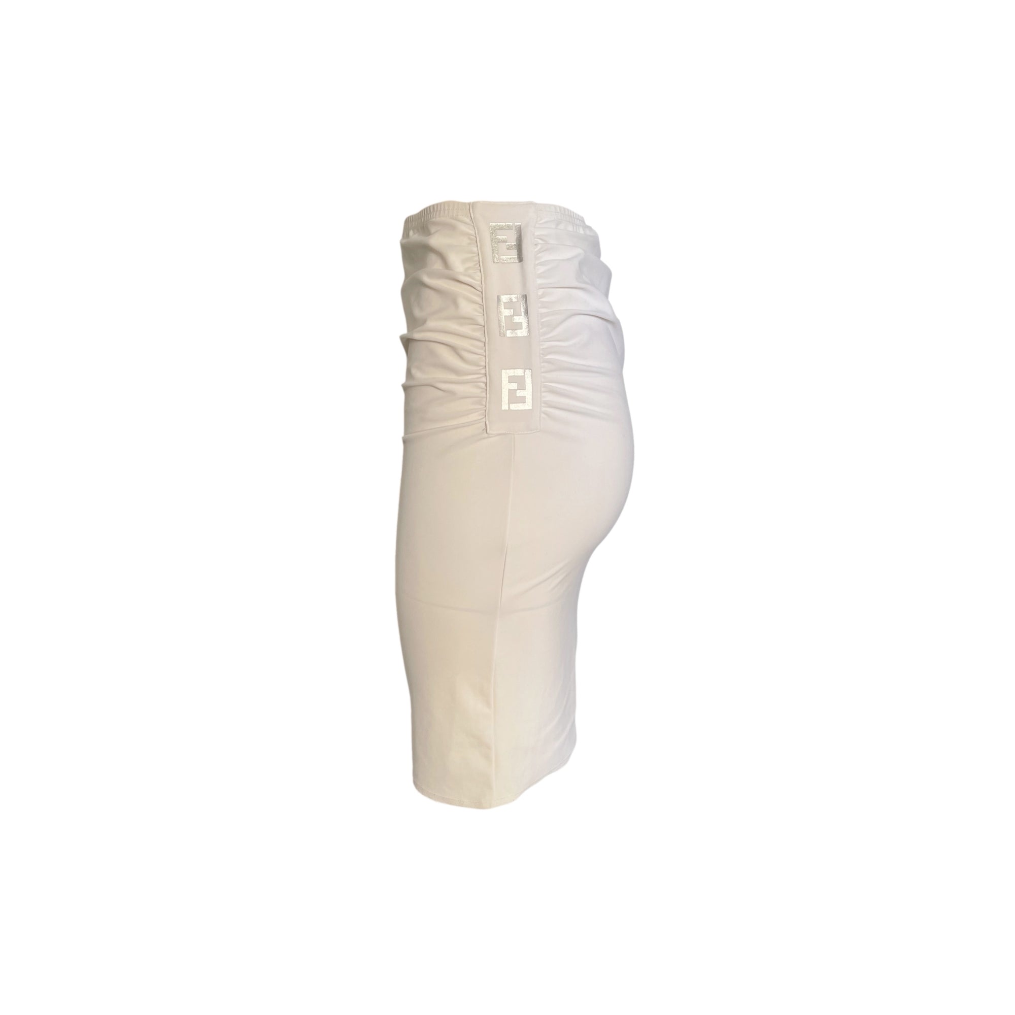 Fendi White Ruched Logo Skirt