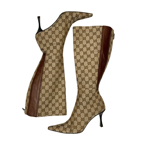 Gucci Brown Monogram Tall Boots