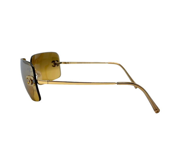 Chanel Gold Rhinestone Logo Sunglasses