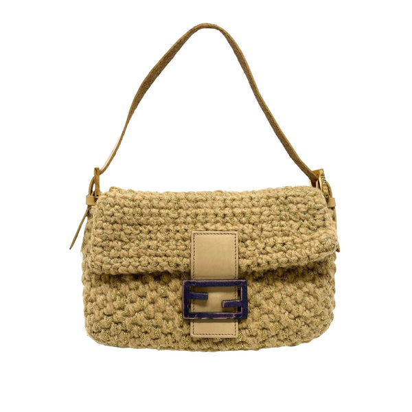 Fendi Beige Wool Baguette Bag