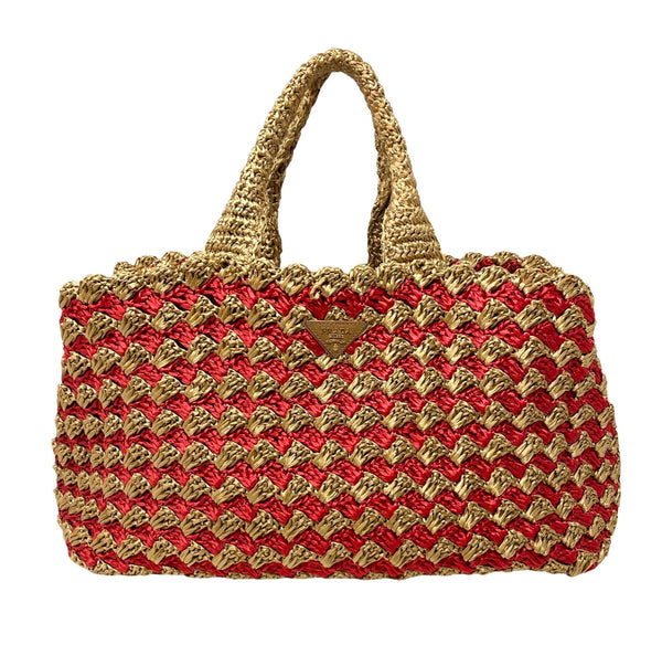 Prada Red Braided Jumbo Top Handle Tote