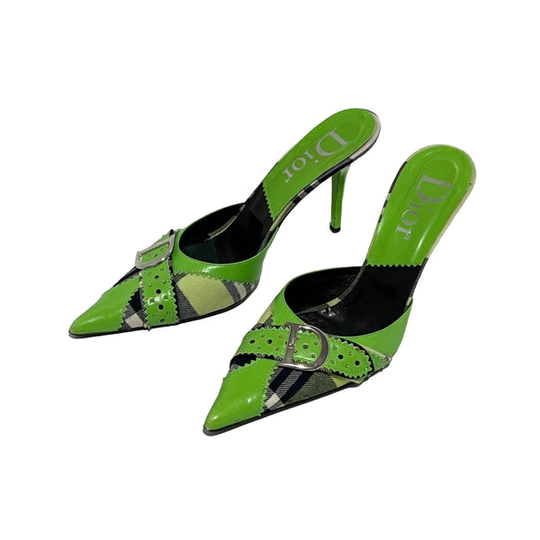 Dior Green Plaid Logo Heels