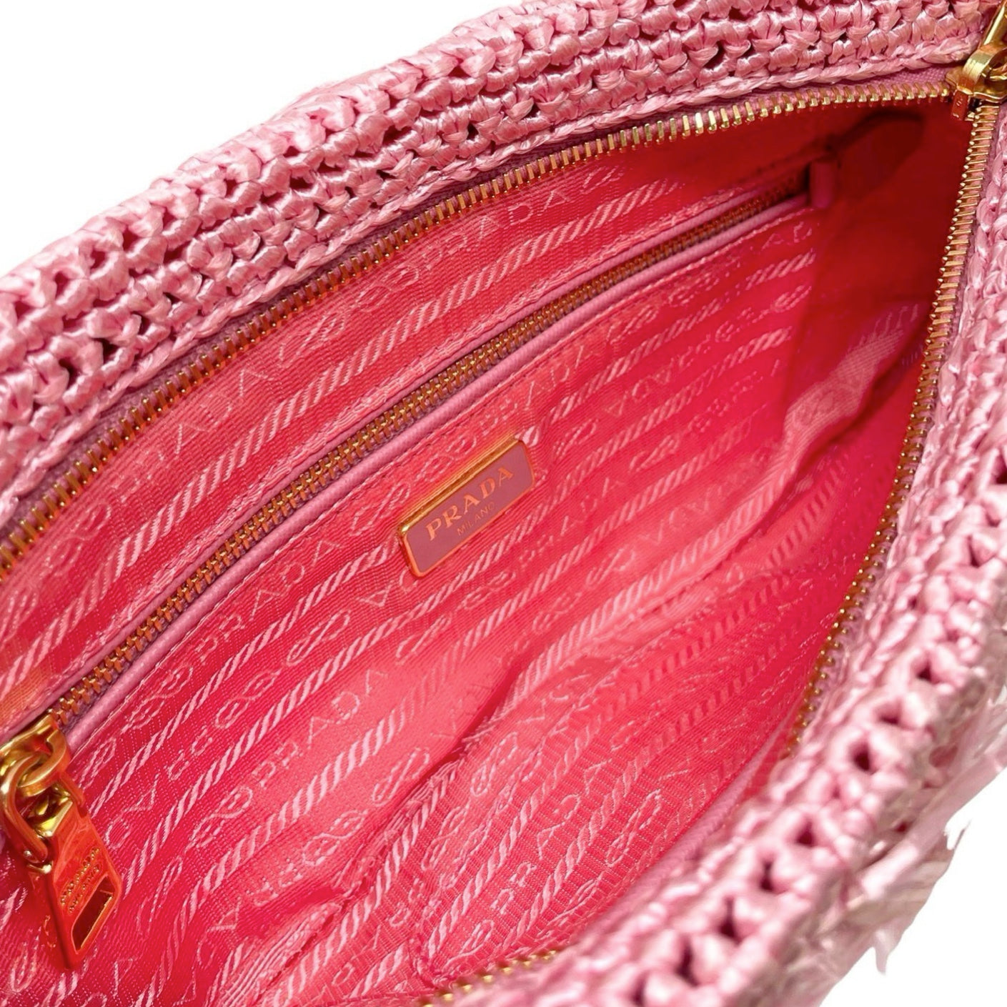 Prada Pink Raffia Clutch