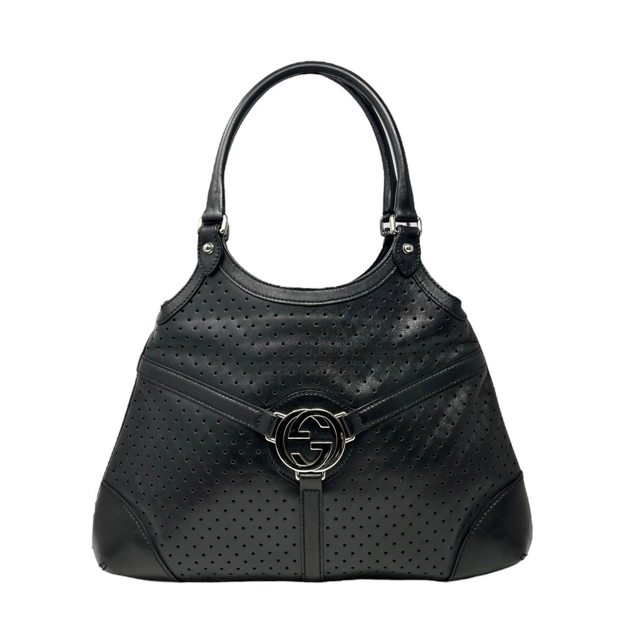 Gucci Black Leather Interlocking Logo Shoulder Bag