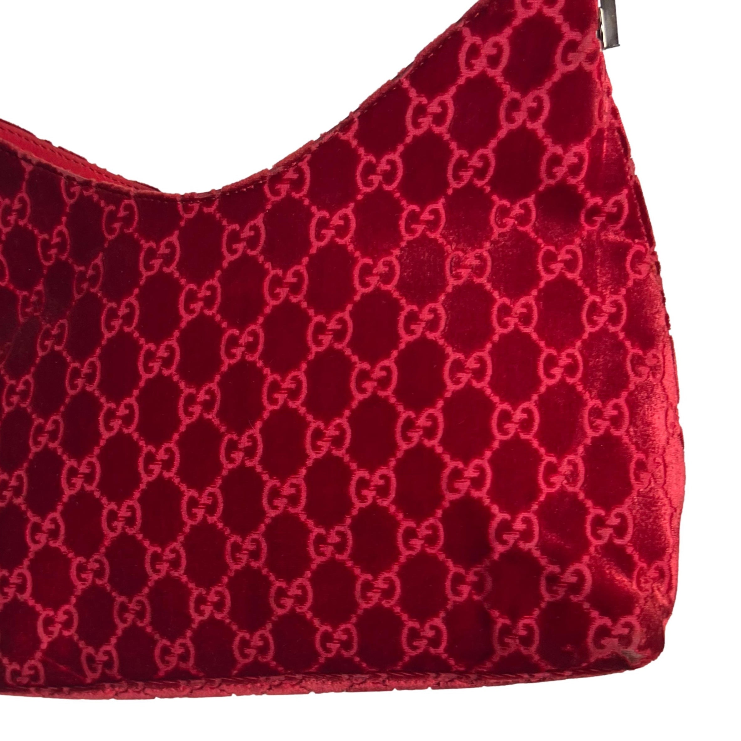 Treasures of NYC - Gucci Red Monogram Velvet Shoulder Bag