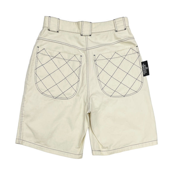 Chanel Off White Denim Logo Shorts