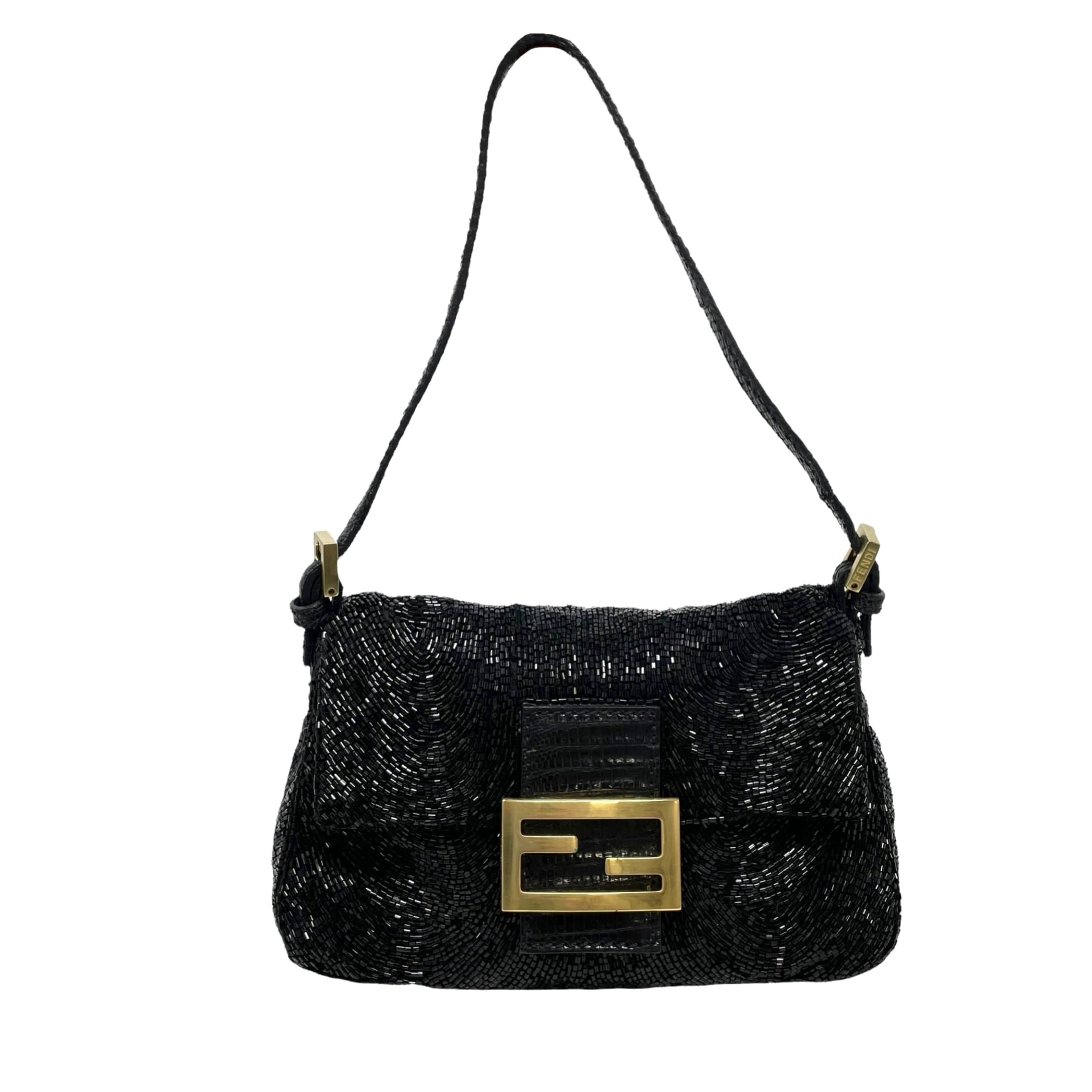 Fendi Black Beaded Mini Baguette Bag