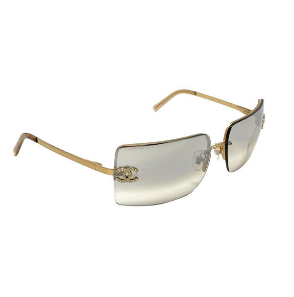 Chanel Gold Rimless Rhinestone Logo Sunglasses