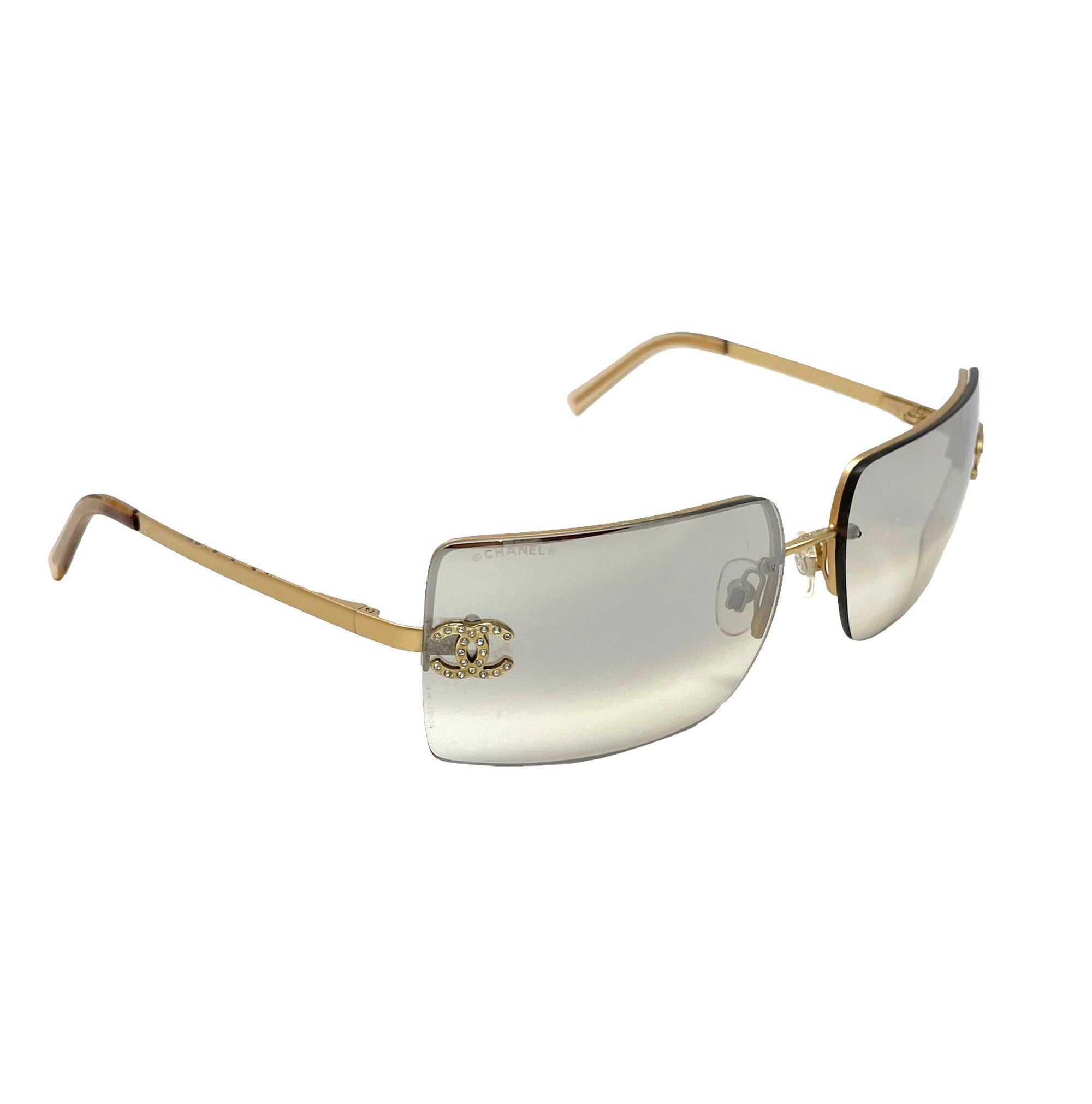 CHANEL, Accessories, Rare Vintage Chanel Rimless Swarovski Brown Gold  Sunglasses 44 B
