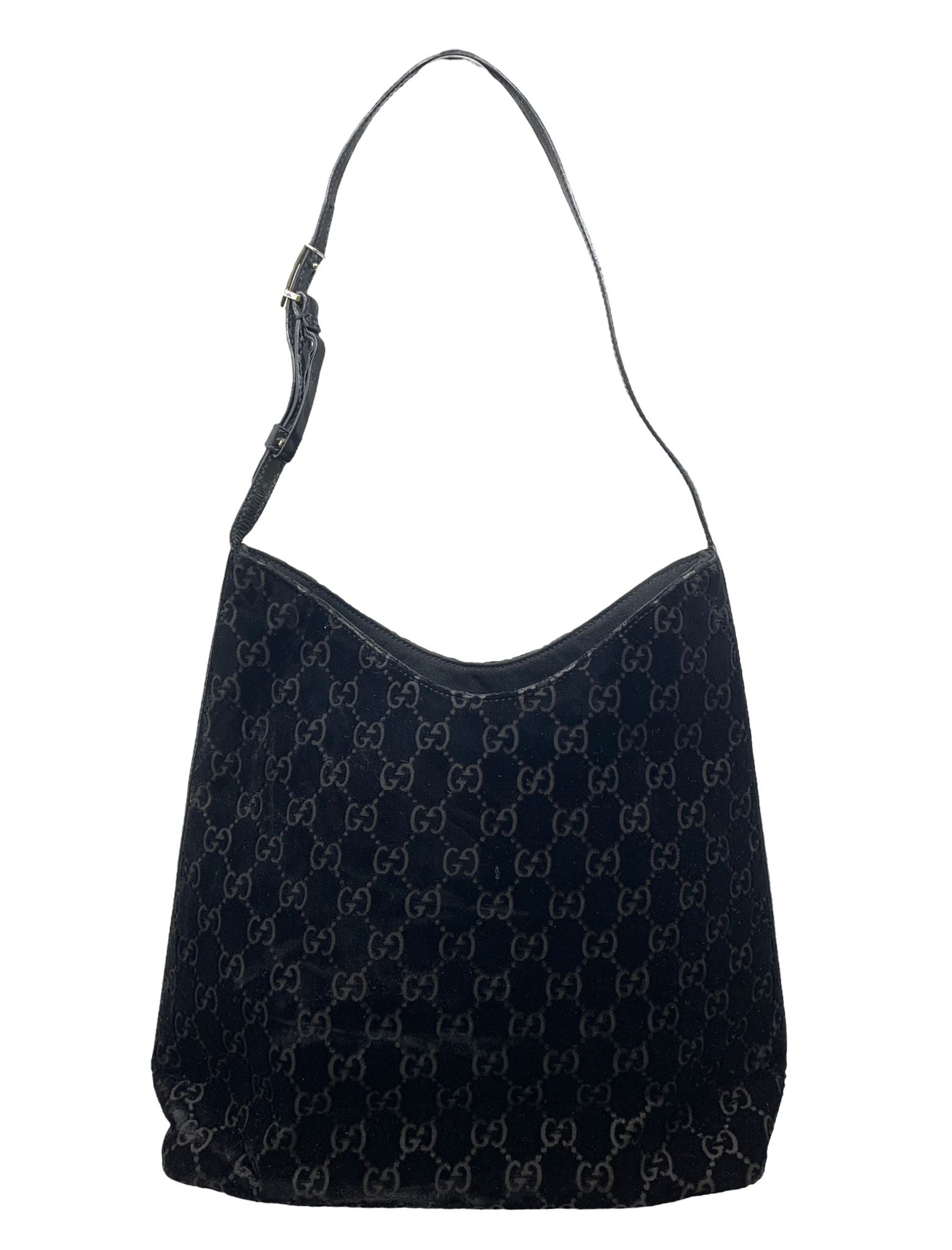 Gucci Black Velvet Logo Shoulder Bag