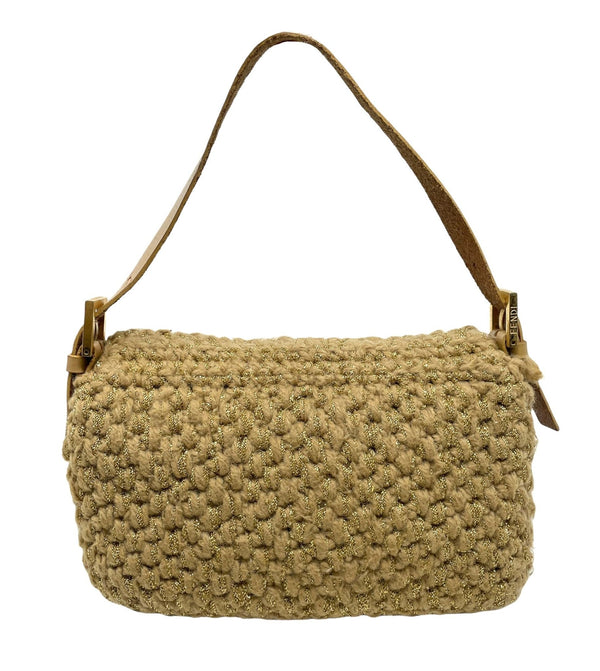 Fendi Beige Wool Baguette Bag