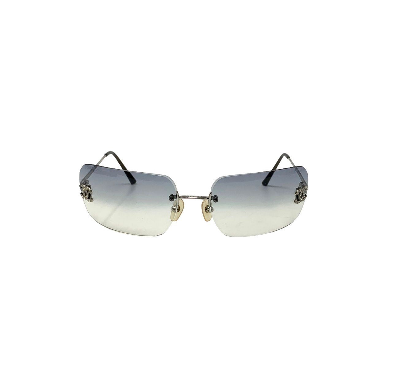 Chanel Blue Rhinestone Rimless Logo Sunglasses