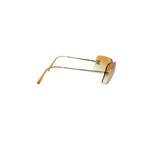 Chanel Orange Rhinestone Rimless Logo Sunglasses