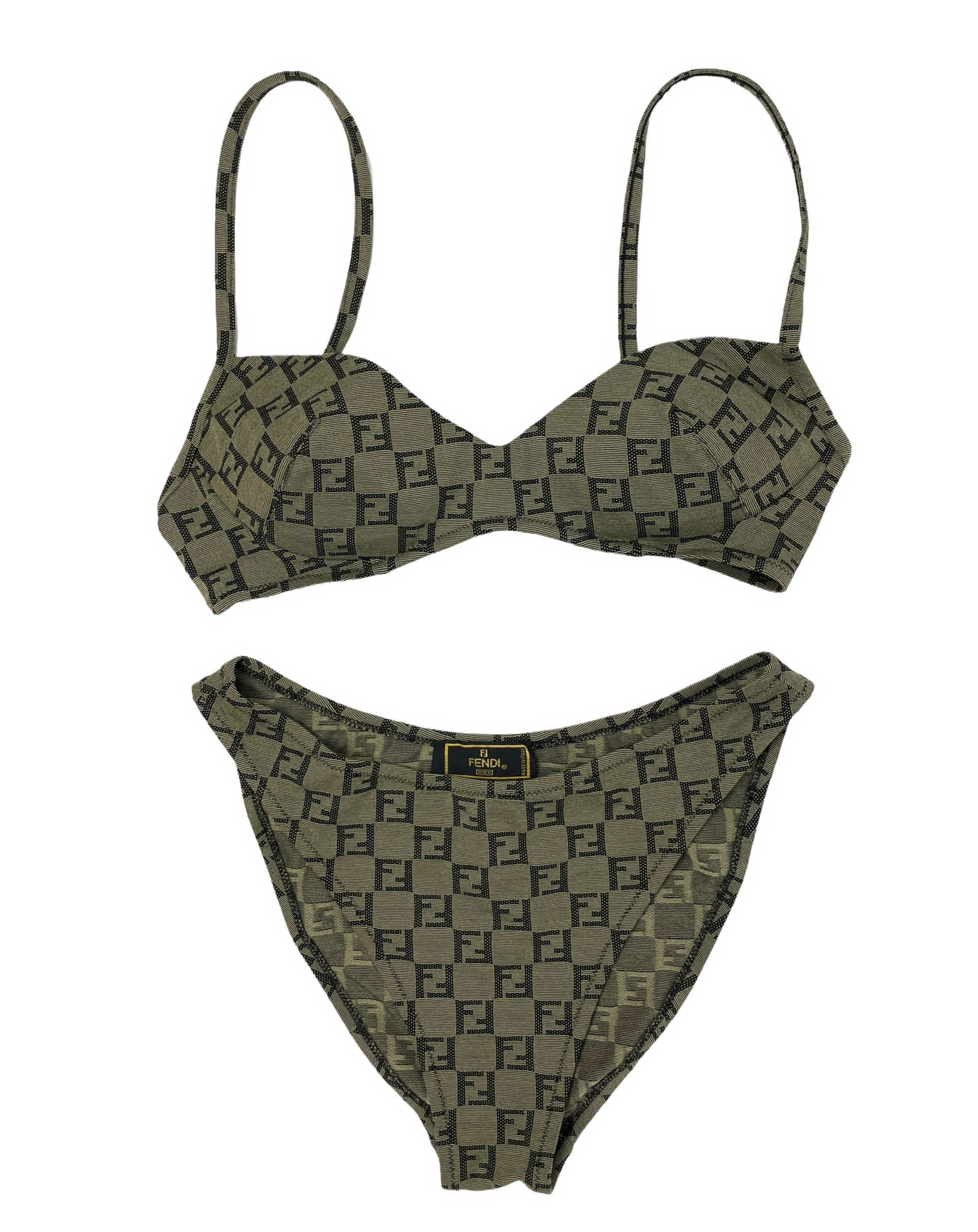 Fendi Brown Logo High Cut Bikini