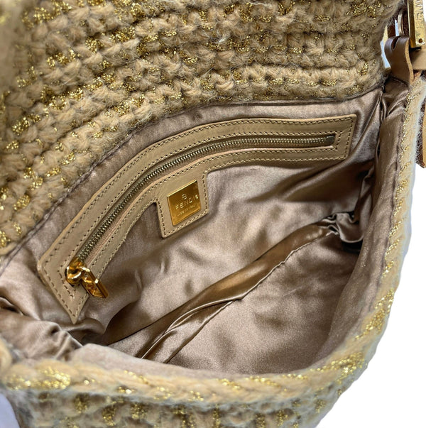 Fendi Beige Wool Baguette Bag