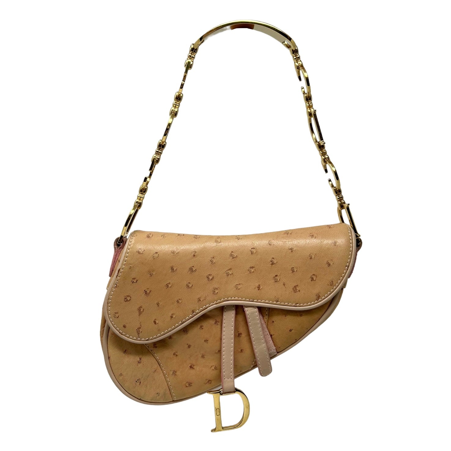 Dior Peach Ostrich Mini Saddle Bag