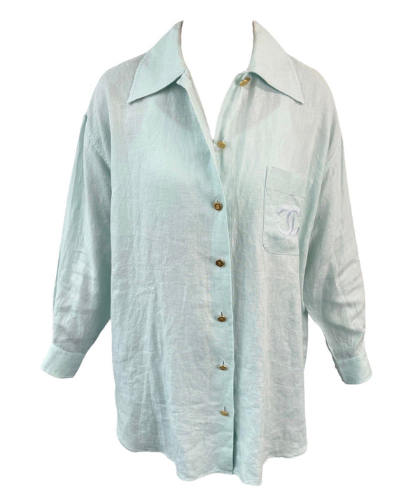 Chanel Light Green Oversized Button Down