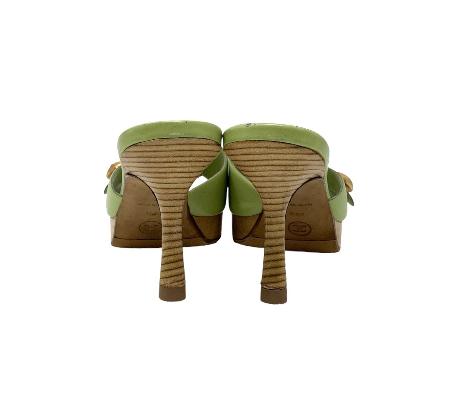 Chanel Green Logo Heels