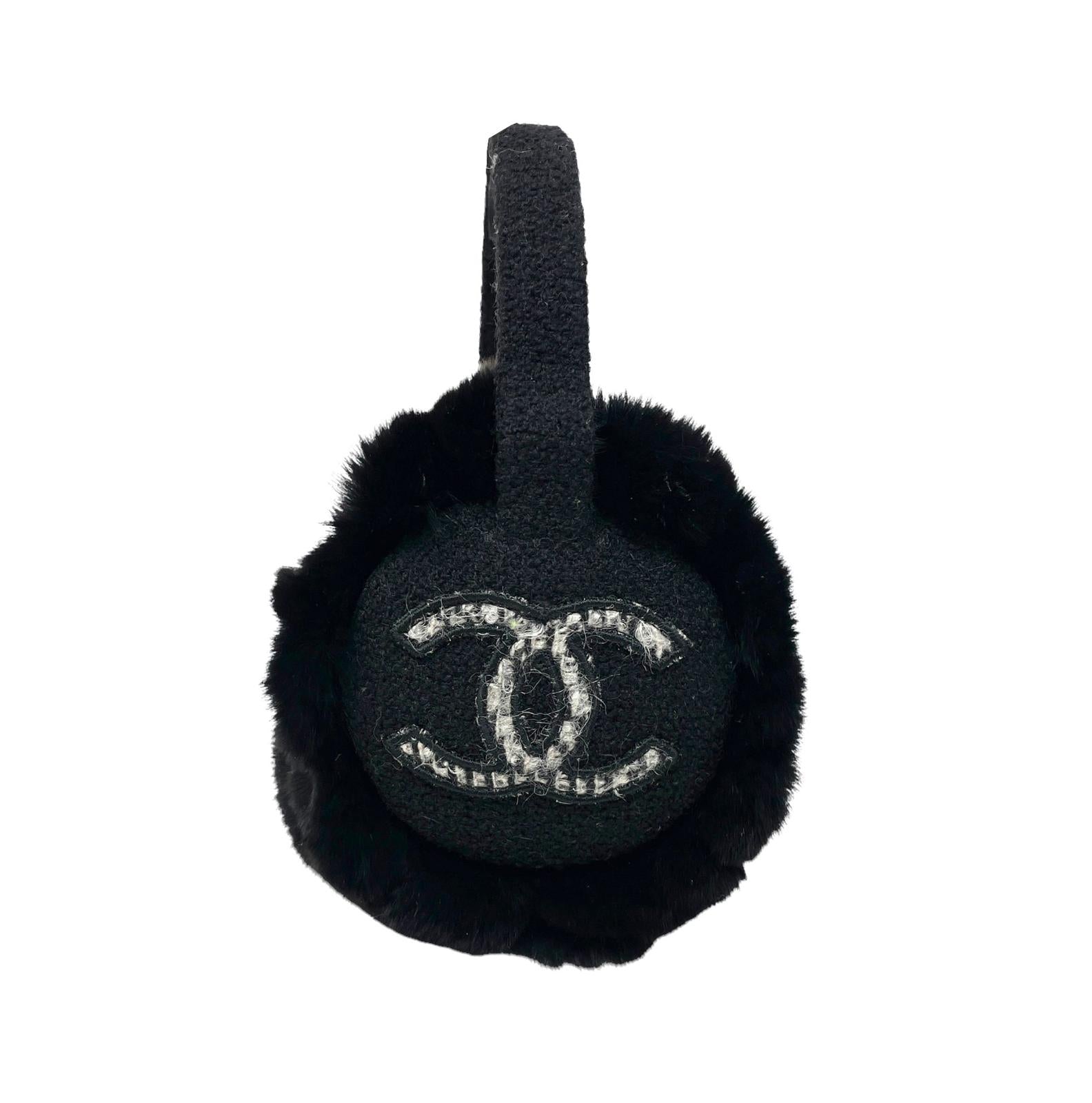 Chanel Black Fur Logo Earmuffs
