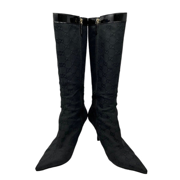Gucci Black Monogram Knee-High Boots