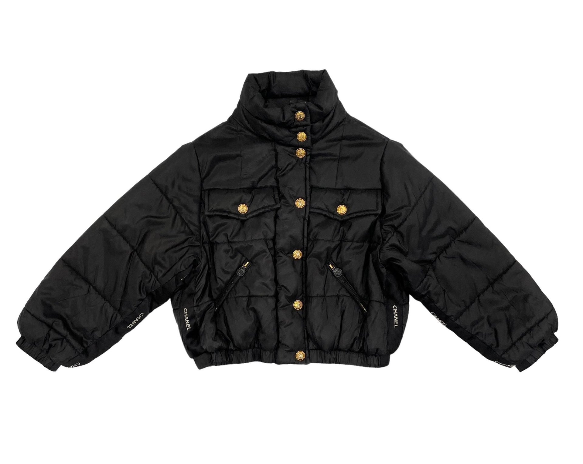 Treasures of NYC Chanel Black Logo Long Puffer Jacket