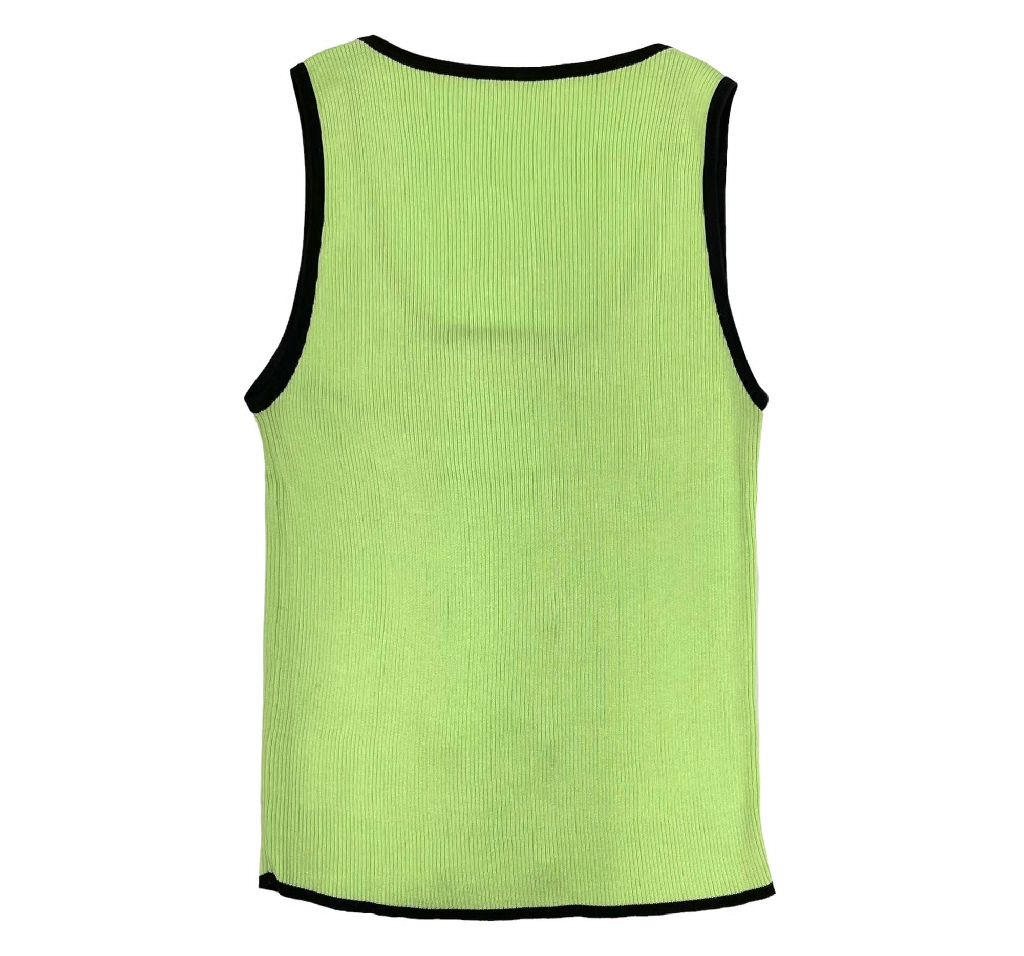 Chanel Lime Green Ribbed Button Top