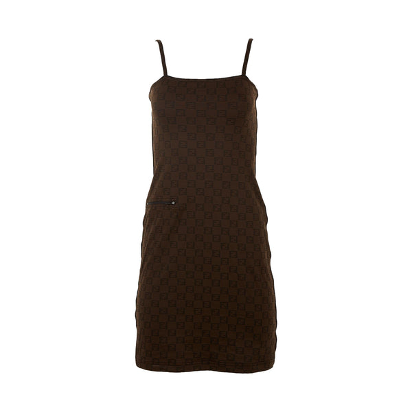 Fendi Brown Logo Striped Dress