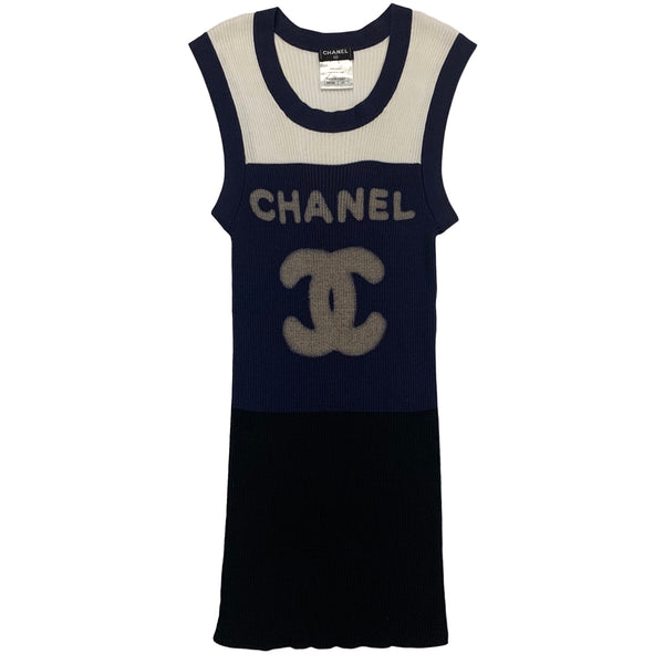 Chanel Stretch Ribbed Logo Tank Dress