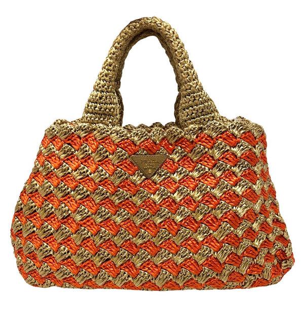 Prada Orange Woven Top Handle Bag
