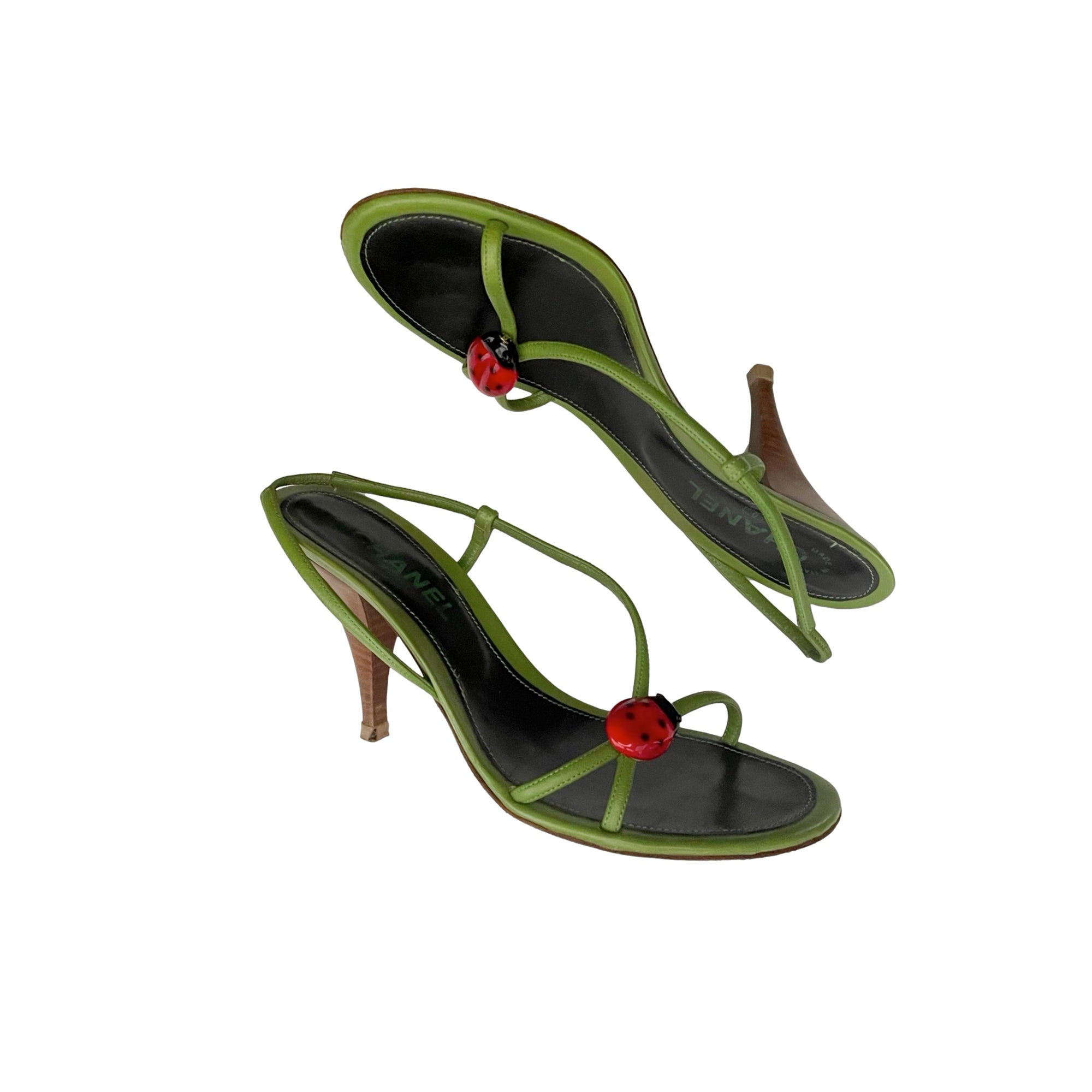 Chanel Green Ladybug Logo Heels