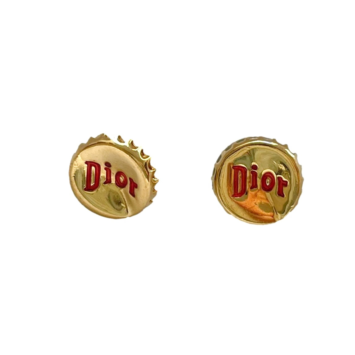 Dior Gold Bottle Cap Logo Earrings