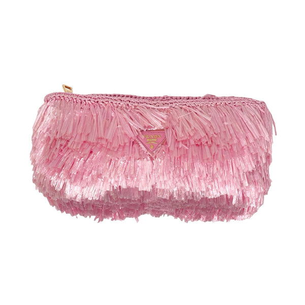 Prada Pink Raffia Clutch