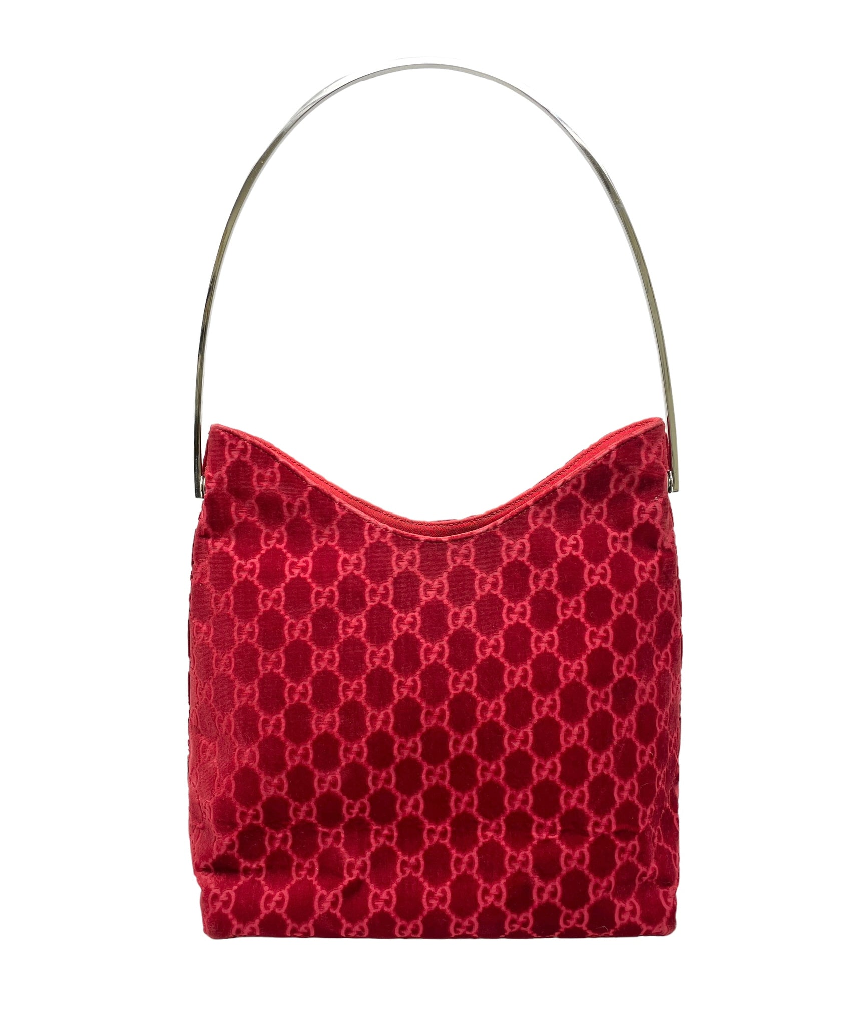 Gucci Red Monogram Velvet Shoulder Bag