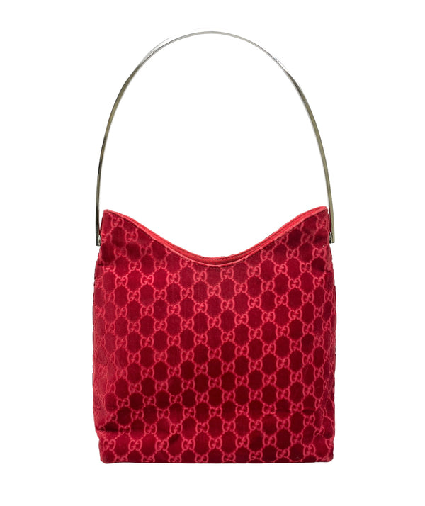Gucci Red Monogram Velvet Shoulder Bag