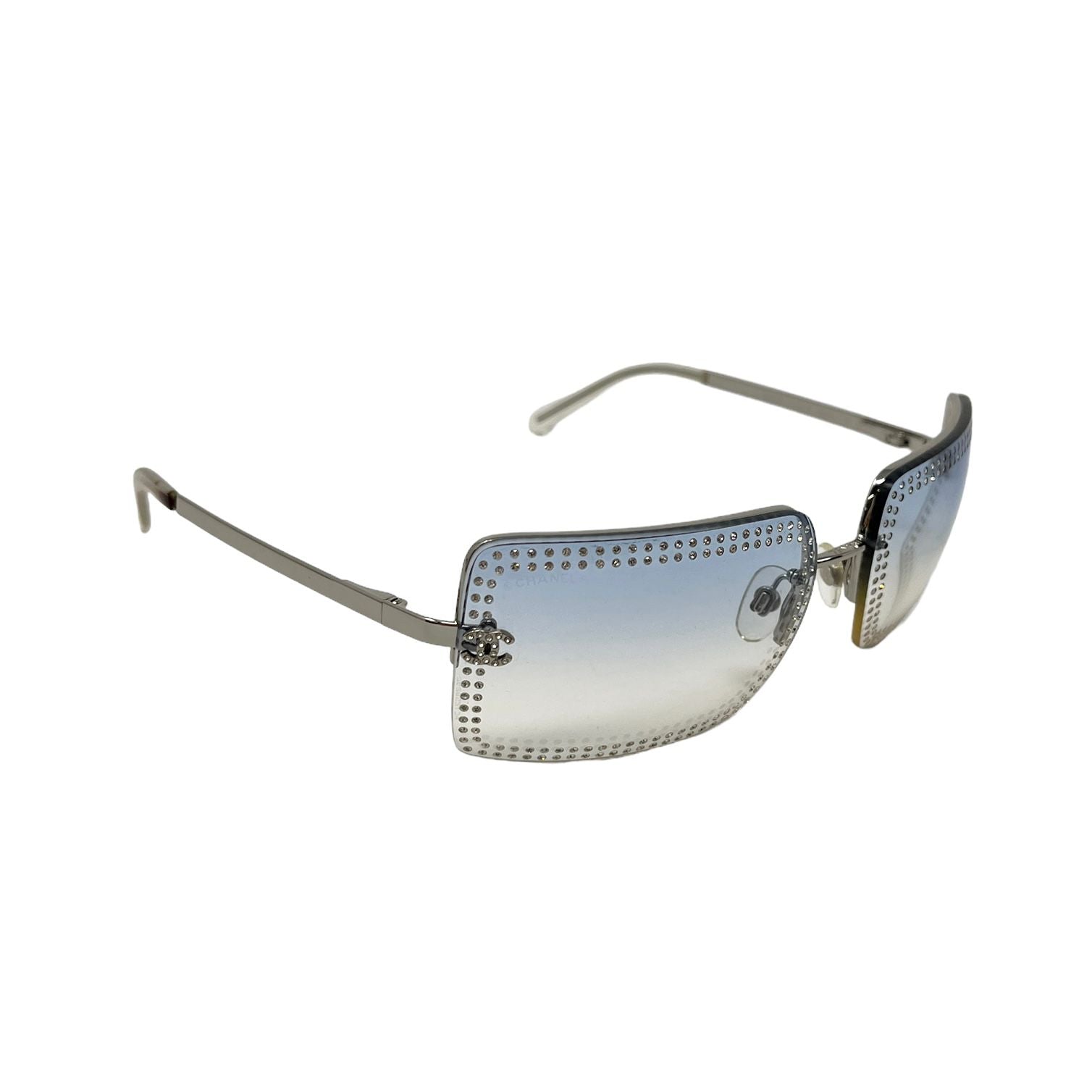 Chanel Blue Rimless Rhinestone Logo Sunglasses – Treasures of NYC