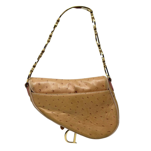 Dior Peach Ostrich Mini Saddle Bag