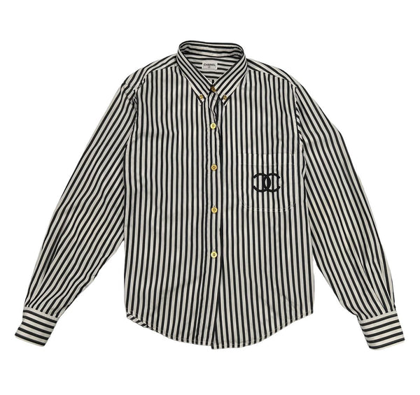 Treasures of NYC - Chanel Light Blue Stripe Oversize Button