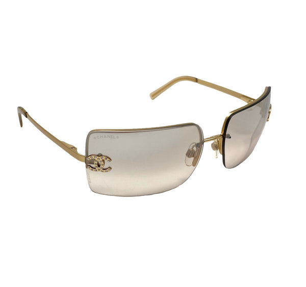 Chanel Ombre Rimless Rhinestone Logo Sunglasses