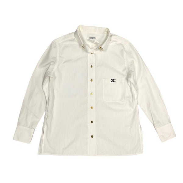 Chanel White Logo Button Down