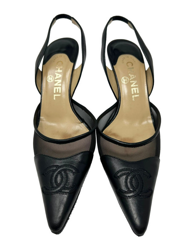Chanel Black Logo Mesh Heels