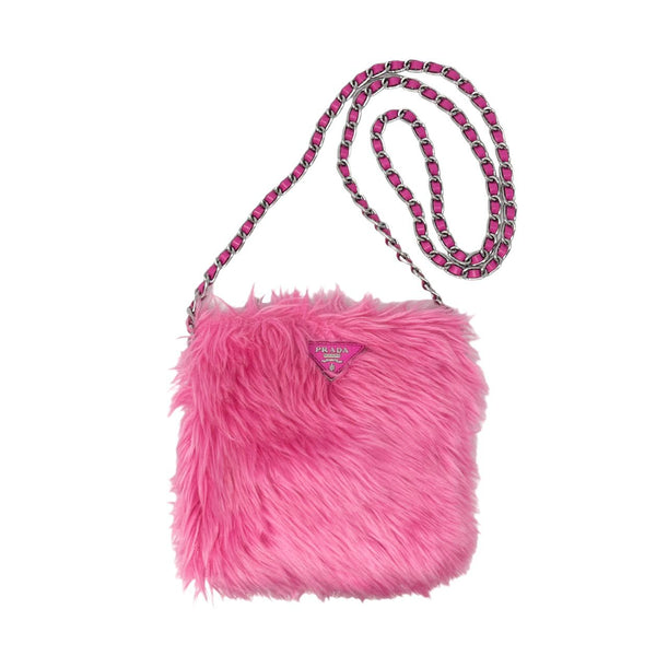 Treasures of NYC Prada Pink Fuzzy Chain Shoulder Bag