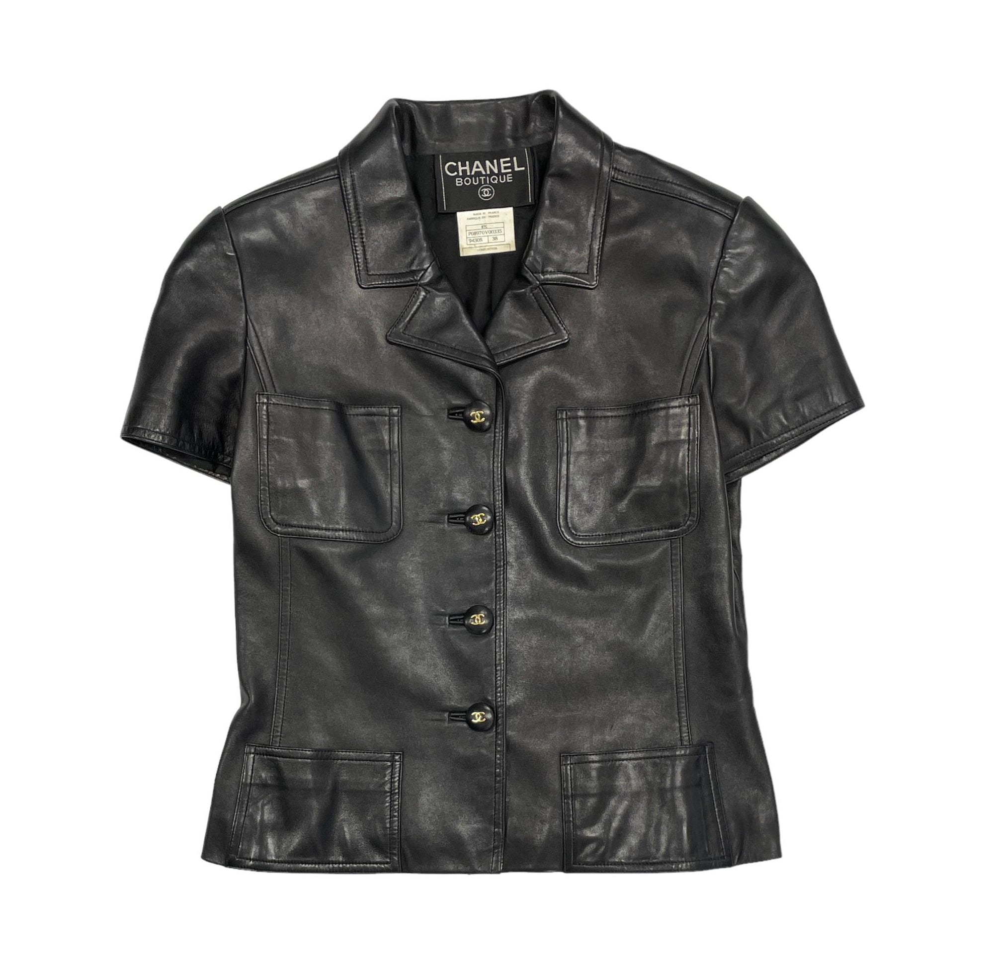 Chanel Black Leather Shirt Jacket