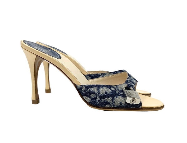 Dior Navy Monogram Lock Heels