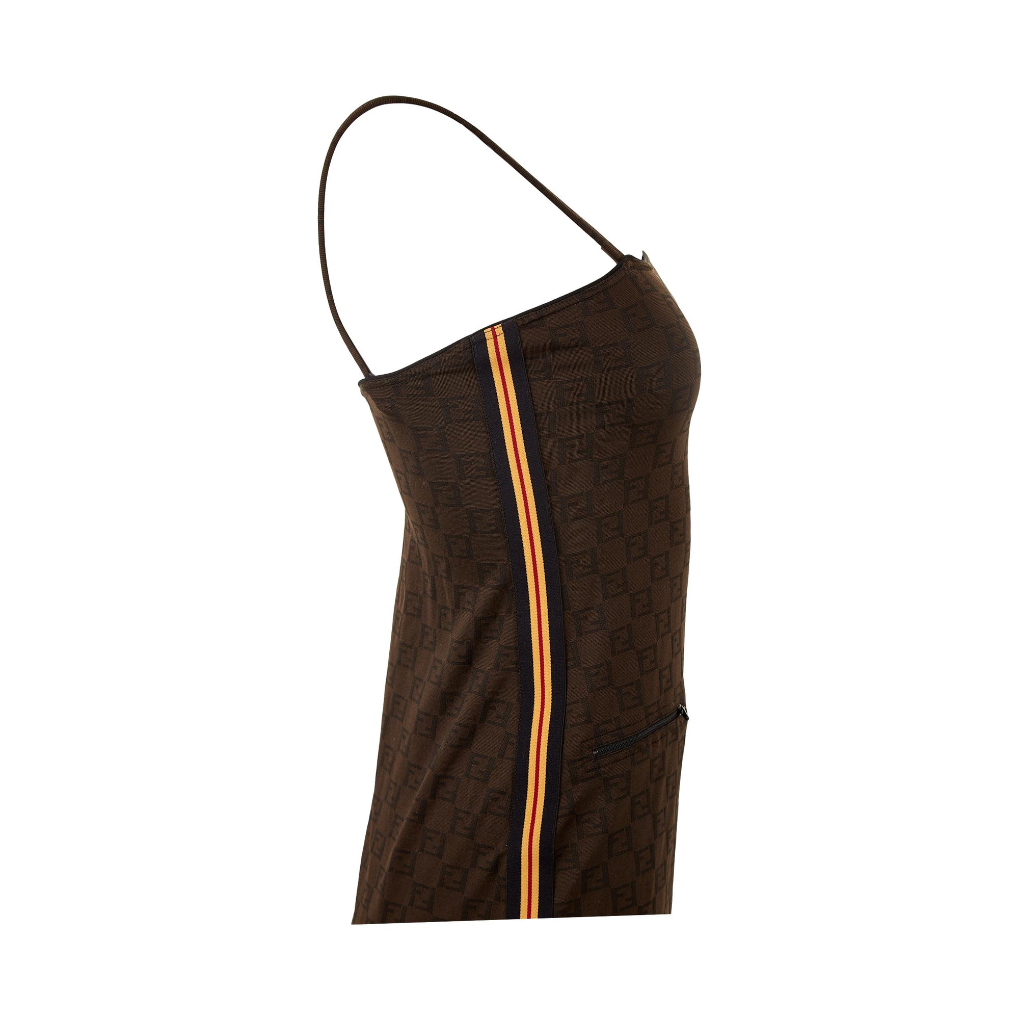 Fendi Brown Logo Striped Dress