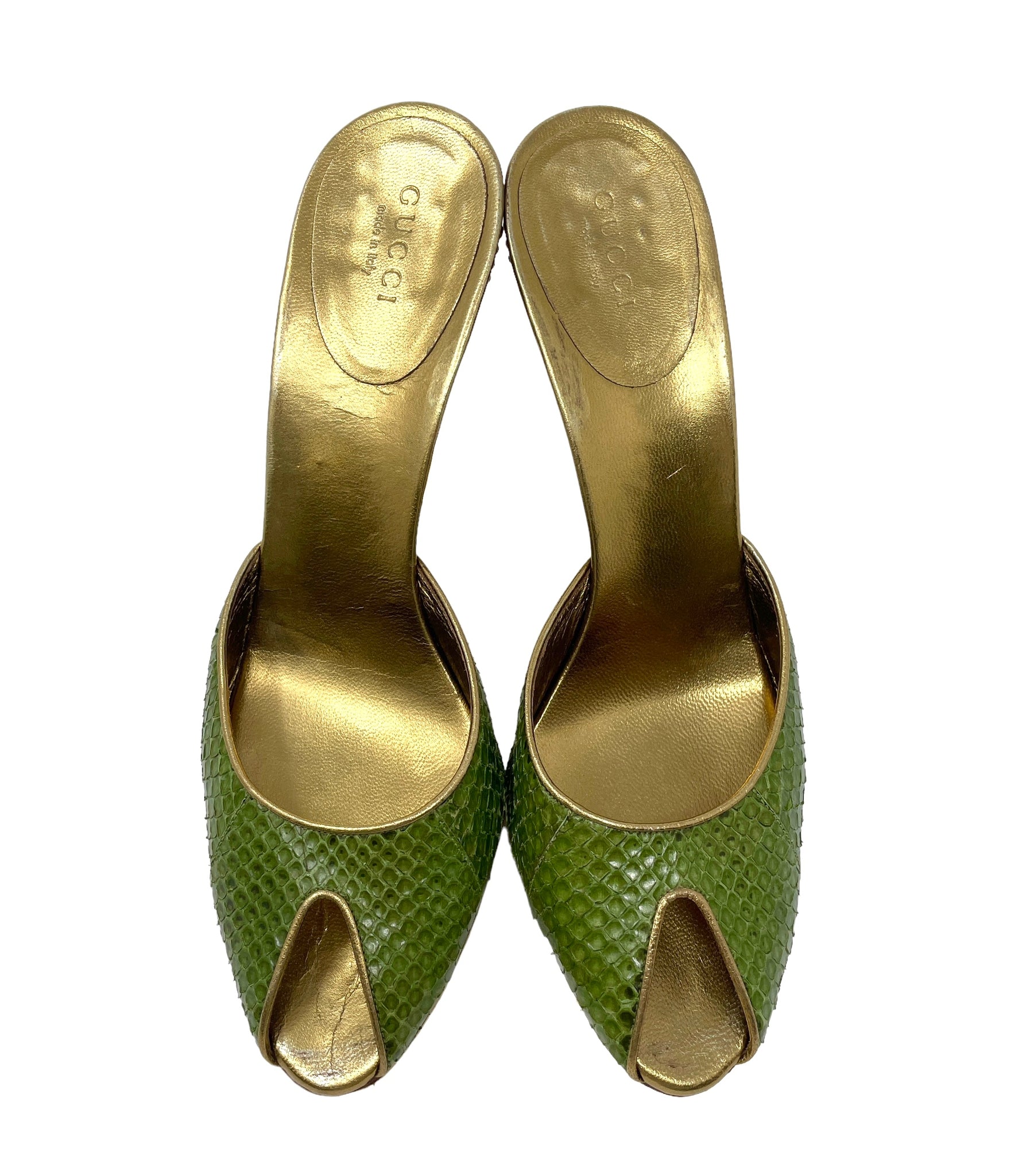 Gucci Green Python Studded Heels